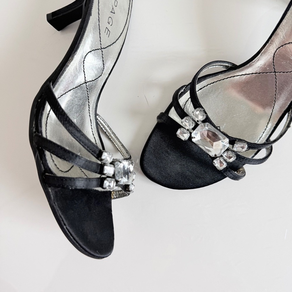 Vintage Y2K Rampage Black Strappy Rhinestone Mules Size 7.5